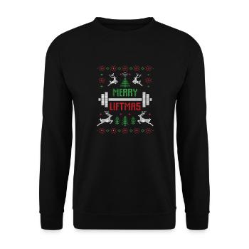Merry Liftmas hässlicher Weihnachtspullover - Unisex Pullover - Schwarz - Vorne - Alina (178cm) & Michal (187cm)