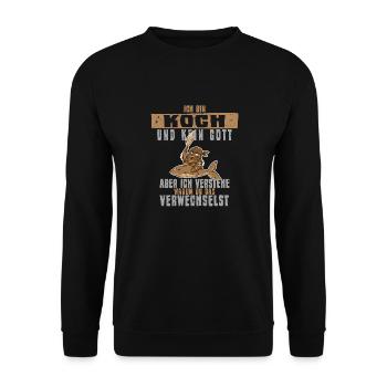 Küche Kochen Gott Design für Koch - Unisex Pullover - Schwarz - Vorne - Alina (178cm) & Michal (187cm)
