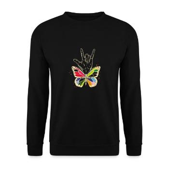 Signe de la main I Langue des signes américaine I ASL J’aime - Sweat-shirt Unisexe - noir - Devant - Alina (178cm) & Michal (187cm)