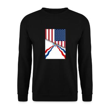 USA Assyrien Assyrische Flagge Dual Citizen American - Unisex Pullover - Schwarz - Vorne - Alina (178cm) & Michal (187cm)