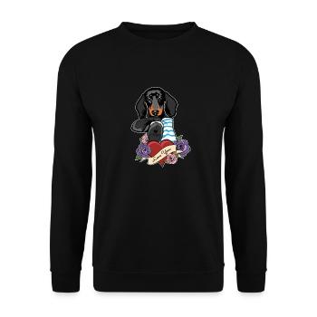 I Love Mom Tattoo I Dachshund Mom - Unisex Pullover - Schwarz - Vorne - Alina (178cm) & Michal (187cm)