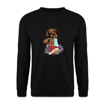I Love Mom Tattoo I Vizsla Mom - Unisex Pullover - Schwarz - Vorne - Alina (178cm) & Michal (187cm)