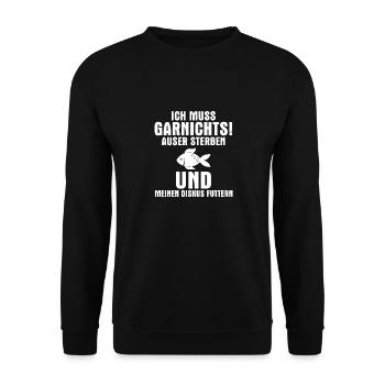 Ich muss garnichts auser sterben und meinen Diskus - Unisex Pullover - Schwarz - Vorne - Alina (178cm) & Michal (187cm)