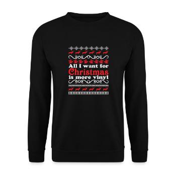 Zu Weihnachten wünsche ich mir Vinyl / Musik - Unisex Pullover - Schwarz - Vorne - Alina (178cm) & Michal (187cm)