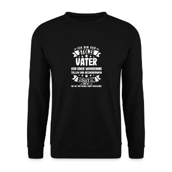 Stolzer Vater einer Reiterin Reitermädchen - Unisex Pullover - Schwarz - Vorne - Alina (178cm) & Michal (187cm)