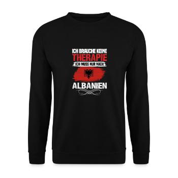 Brauche keine Therapie ich muss nur nach Albanien - Unisex Pullover - Schwarz - Vorne - Alina (178cm) & Michal (187cm)