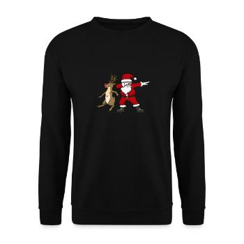 Santa Claus Dabbing Weihnachtsmann und Rentier - Unisex Pullover - Schwarz - Vorne - Alina (178cm) & Michal (187cm)