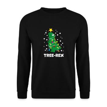 Tree Rex Christmas Weihnachten Ugly T Rex - Unisex Pullover - Schwarz - Vorne - Alina (178cm) & Michal (187cm)
