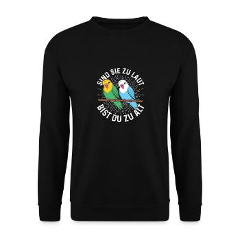 Wellensittich Nymphensittich Sittich - Unisex Pullover - Schwarz - Vorne - Alina (178cm) & Michal (187cm)