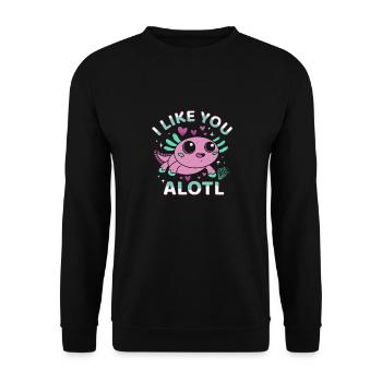 I Like You Alotl Alotl Herzchen - Unisex Pullover - Schwarz - Vorne - Alina (178cm) & Michal (187cm)