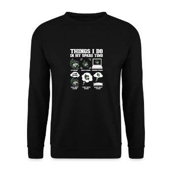 Ce que je fais pendant mon temps libre Pêche | Un - Sweat-shirt Unisexe - noir - Devant - Alina (178cm) & Michal (187cm)