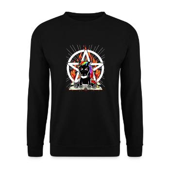 Satan Einhorn Pentagramm Teuflisch Fabelwesen Böse - Unisex Pullover - Schwarz - Vorne - Alina (178cm) & Michal (187cm)