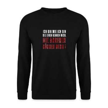 Ich bin wie ich bin, die einen kennen mich! - Unisex Pullover - Schwarz - Vorne - Alina (178cm) & Michal (187cm)