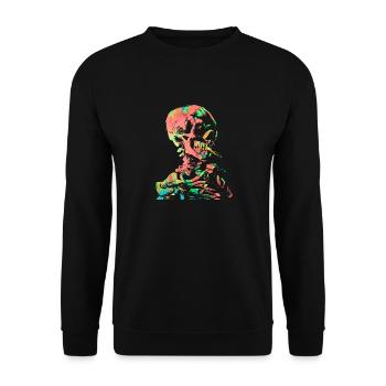 Van Gogh Cigarrette Skull Krawatte Dye - Unisex Pullover - Schwarz - Vorne - Alina (178cm) & Michal (187cm)