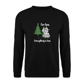 I'm fine Entangled Cat Christmas Light - Unisex Sweatshirt - black - Front - Alina (178cm) & Michal (187cm)