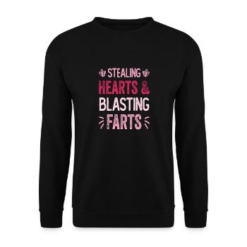 Herzen stehlen und Fürze sprengen - Unisex Pullover - Schwarz - Vorne - Alina (178cm) & Michal (187cm)