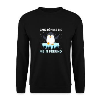 Dünnes Eis Pinguin - Unisex Pullover - Schwarz - Vorne - Alina (178cm) & Michal (187cm)