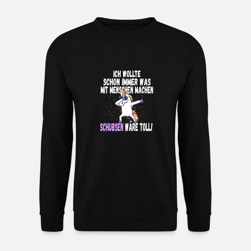 "Was mit Menschen machen" - lustig Einhorn Spruch - Unisex Pullover - Schwarz