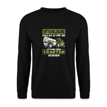 Entschuldigung dass ich zu spät bin Traktor - Unisex Pullover - Schwarz - Vorne - Alina (178cm) & Michal (187cm)