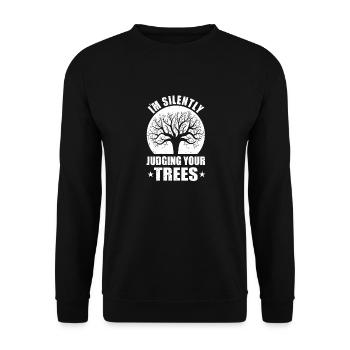 Im Silently Judging Your Trees Neighbor - Unisex Pullover - Schwarz - Vorne - Alina (178cm) & Michal (187cm)