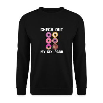 Schauen Sie sich my Six Pack Donuts Funny Fitness Humor an - Unisex Pullover - Schwarz - Vorne - Alina (178cm) & Michal (187cm)