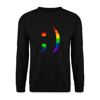 Retro Emoji Zwinker Queer - Unisex Pullover - Schwarz - Vorne - Alina (178cm) & Michal (187cm)