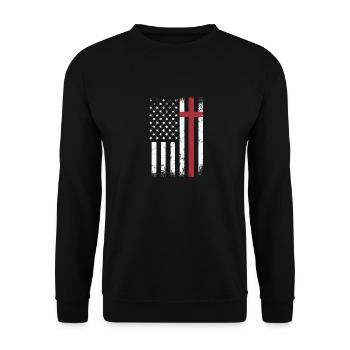 Christian Distressed USA Flag Cross Faith - Unisex Sweatshirt - black - Front - Alina (178cm) & Michal (187cm)