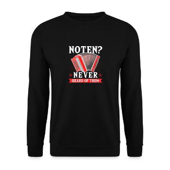 Noten Never Heard, Steirische Harmonika Quetschn - Unisex Pullover - Schwarz - Vorne - Alina (178cm) & Michal (187cm)