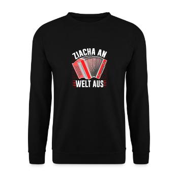 Ziacha An Welt Aus, Steirische Harmonika Quetschn - Unisex Pullover - Schwarz - Vorne - Alina (178cm) & Michal (187cm)