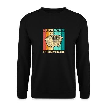 Quetschn Flüsterer, Retro Steirische Harmonika - Unisex Pullover - Schwarz - Vorne - Alina (178cm) & Michal (187cm)
