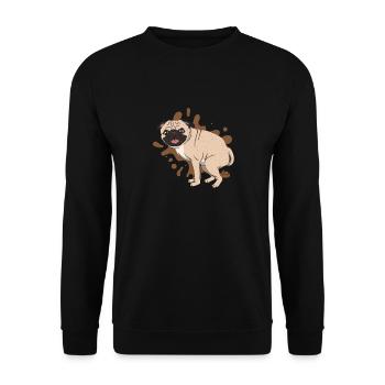 Mops kackt Kackhaufen - Unisex Pullover - Schwarz - Vorne - Alina (178cm) & Michal (187cm)