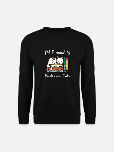 Tout ce dont j’ai besoin, c’est de Books And Cats Cat Bookworm - Sweat-shirt Unisexe - noir