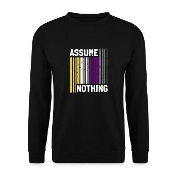 Nonbinary I LGBT Pride I Flag Barcode I Assume - Unisex Pullover - Schwarz - Vorne - Alina (178cm) & Michal (187cm)