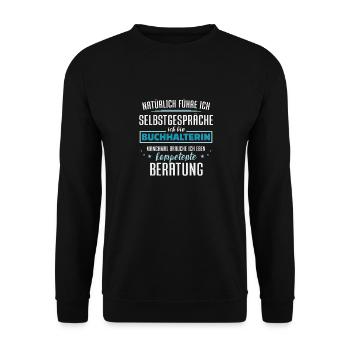 Natürlich führe ich Selbstgespräche Buchhalterin - Unisex Pullover - Schwarz - Vorne - Alina (178cm) & Michal (187cm)