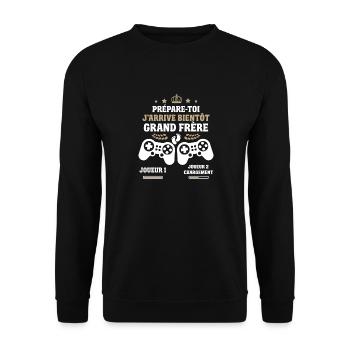 Nouveau Grand Frère Gamer Je vais être Grand Frère - Sweat-shirt Unisexe - noir - Devant - Alina (178cm) & Michal (187cm)