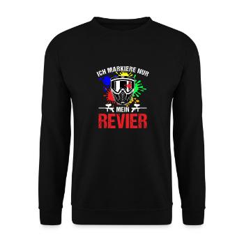 Ich markiere mein Revier / Paintball Spieler Farbe - Unisex Pullover - Schwarz - Vorne - Alina (178cm) & Michal (187cm)