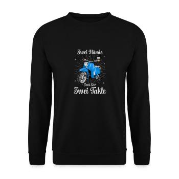 DDR Moped Simson KR51 Schwalbe Shirt - Unisex Pullover - Schwarz - Vorne - Alina (178cm) & Michal (187cm)