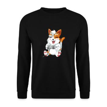 Katze Videospieler - Unisex Pullover - Schwarz - Vorne - Alina (178cm) & Michal (187cm)