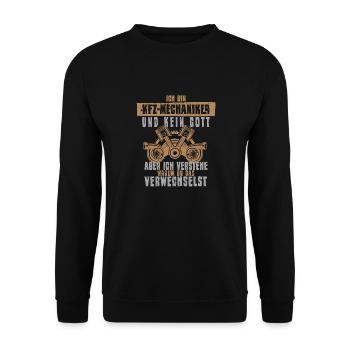 Werkstatt Schrauber Gott Design für KFZ-Mechaniker - Unisex Pullover - Schwarz - Vorne - Alina (178cm) & Michal (187cm)