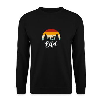 Eifel Natur Heimat Hirsch Wald Retro Geschenk - Unisex Pullover - Schwarz - Vorne - Alina (178cm) & Michal (187cm)