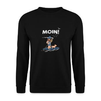 Moin Digga Spruch mit Möwe Kapitän und Meer - Unisex Pullover - Schwarz - Vorne - Alina (178cm) & Michal (187cm)