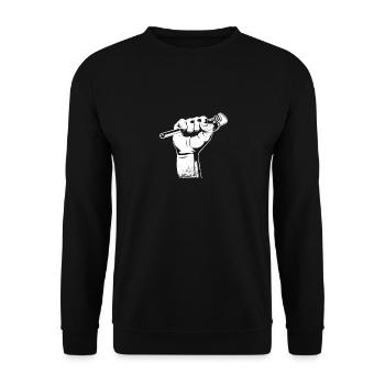 Plumber Wrench in Fist, Stolzer Klempner - Unisex Pullover - Schwarz - Vorne - Alina (178cm) & Michal (187cm)