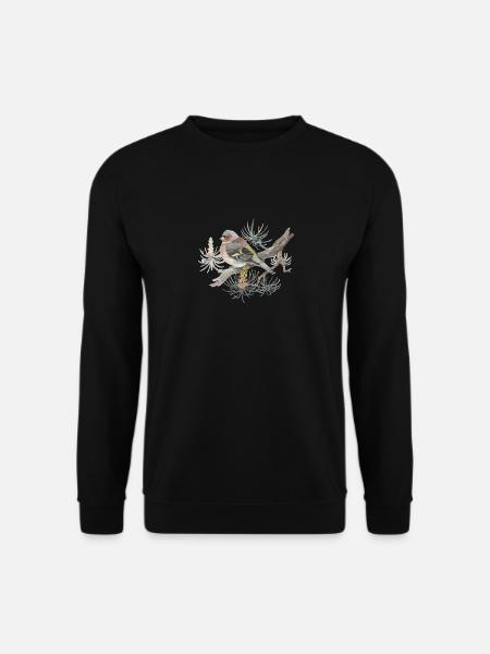 Buchfink auf Lärche Liebevolle Aquarellzeichnung - Unisex Pullover - Schwarz