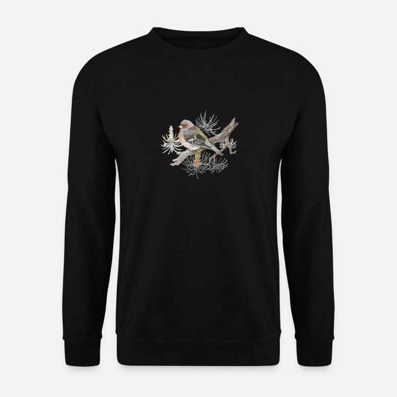Buchfink auf Lärche Liebevolle Aquarellzeichnung - Unisex Pullover - Schwarz