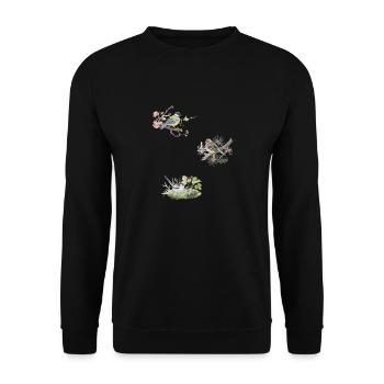 Buchfink Schwanzmeise Kohlmeise Aquarellzeichnung - Unisex Pullover - Schwarz - Vorne - Alina (178cm) & Michal (187cm)