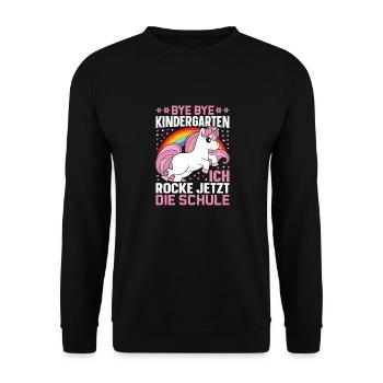 Einhorn Einschulung Kindergarten - Unisex Pullover - Schwarz - Vorne - Alina (178cm) & Michal (187cm)