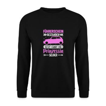 Auto Führerschein bestanden - Unisex Pullover - Schwarz - Vorne - Alina (178cm) & Michal (187cm)