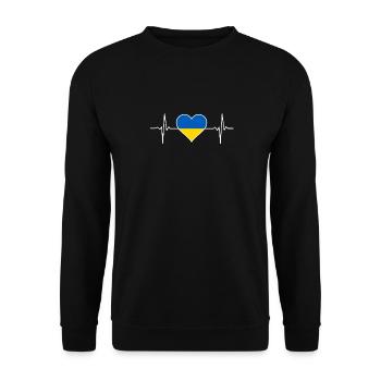 Ukraine Flagge Herzschlag EKG Puls Heimat Geschenk - Unisex Pullover - Schwarz - Vorne - Alina (178cm) & Michal (187cm)