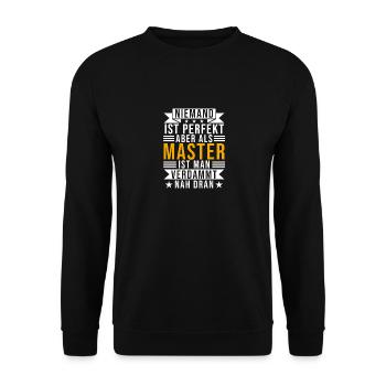 Masterarbeit Studium Student Master Spruch Uni - Unisex Pullover - Schwarz - Vorne - Alina (178cm) & Michal (187cm)