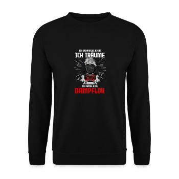 Dampflok Ich Schnarche Nicht Eisenbahn T-Shirt - Unisex Pullover - Schwarz - Vorne - Alina (178cm) & Michal (187cm)